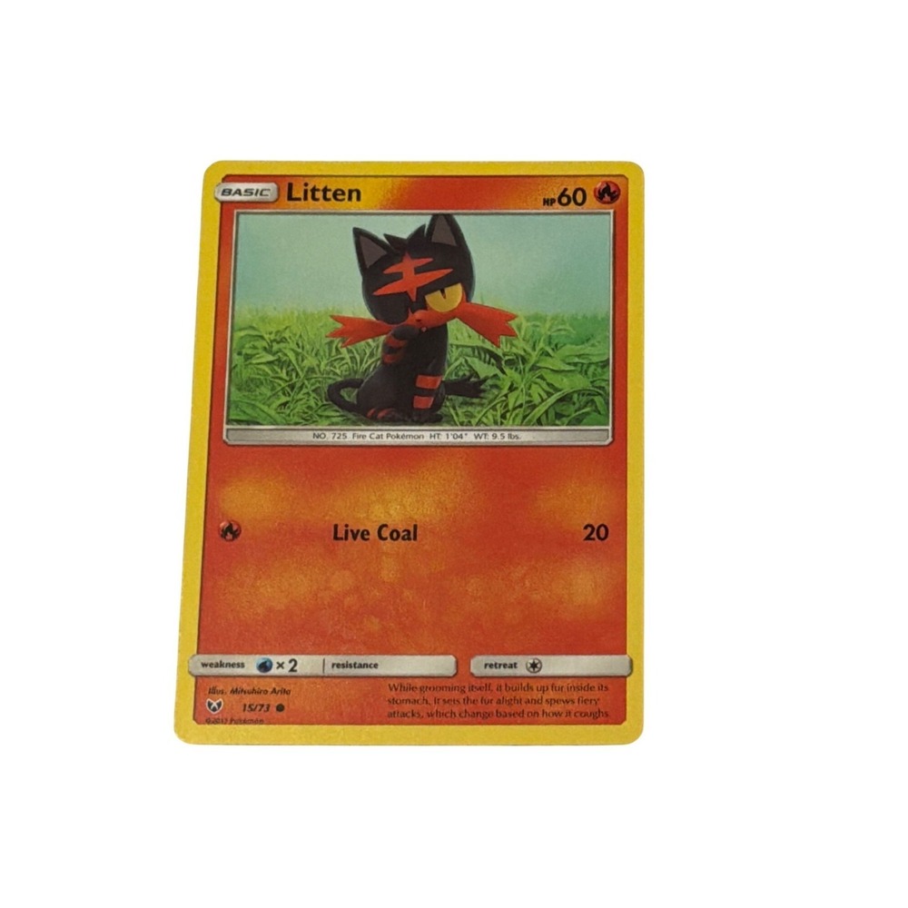 Pokémon Card Litten 15/73 Shining Legends Common Fire Basic TCG 60HP Cat 2017